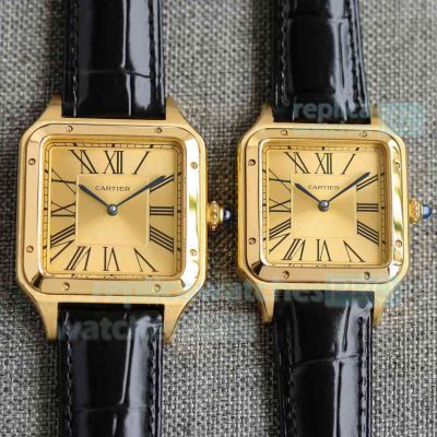 Swiss Clone Cartier Santos-Dumont Yellow Gold Couple Watches